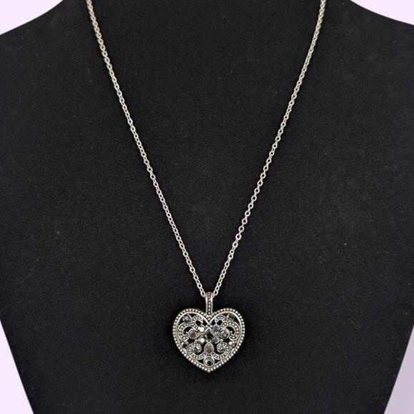 (2/$20) Hematite Accent Heart Cut Out Pendant Necklace - Picture 1 of 6
